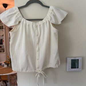 Madewell Cream Flutter Sleeve Smocked Blouse